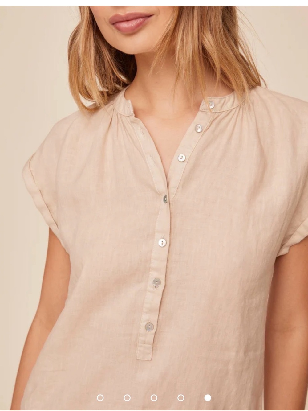 Cap Sleeve Henley Dress - Linen Sand - Picture 4 of 7